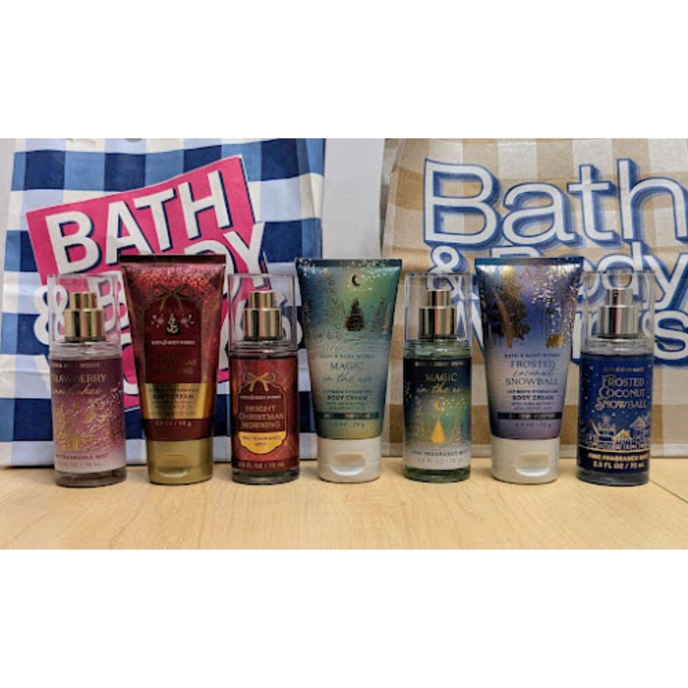 Bath & Body Works Winter Holiday Mini FFM Mists & Body Creams Collection of 7